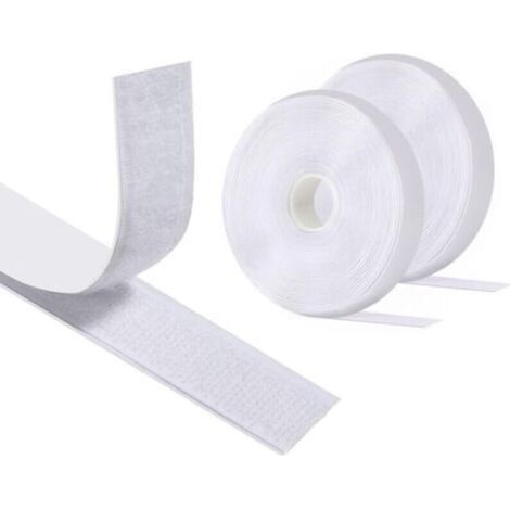 8 M X 20 MM (Blanc) Scratch Autocollant Double Face , Hook Loop Rubans Ruban AdhéSif Puissant à Crochets Et Boucles pour La Couture