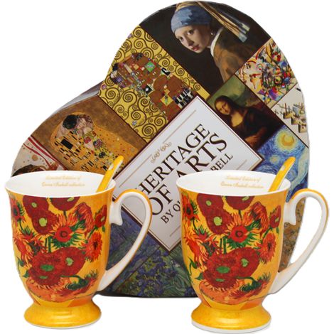 Tazas de porcelana (2 unidades) con diseño de girasoles de Vincent van Gogh, un regalo de lujo. (1/5)