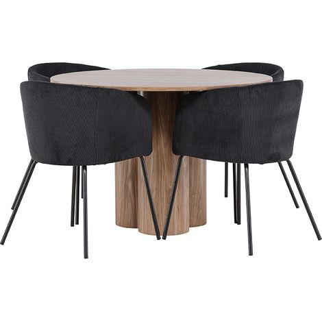 Olivia ensemble pour salle à manger table Ø110cm et 4 chaises velours avec accoudoirs brun.