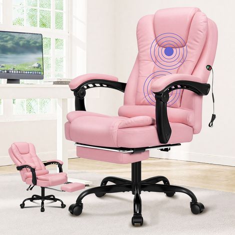 ELFORDSON Massage Office Chair with Footrest Executive Gaming Seat Leather Pink