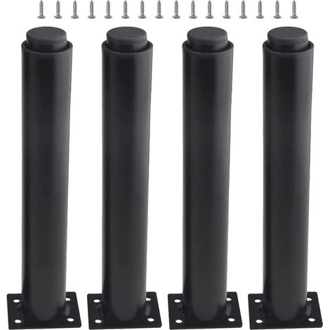 Jeu de 4 pieds de meubles réglables en métal – Acier épaissi – Finition peinture au four – Résistance à la rouille et corrosion – 25-42cm noir (1/5)