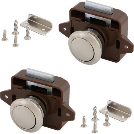 QORVA-Lot de 2 boutons de verrouillage, bouton-poussoir, bouton pour camping-car, bouton de verrouillage à loquet pour portes, armoires, camping-cars et yachts de 15 à 18 mm de large (marron)