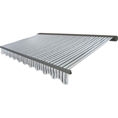 Elektrische Kassetten-Markise HHG-299, Vollkassette Volant 4x3m Polyester Grau/Weiß, grau
