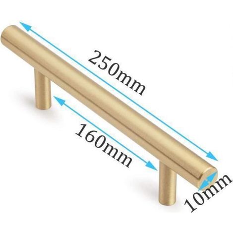 Lot de 10 pcs Poignées Meubles Doré Poignee Porte Cuisine - Zaku Boutons de Tiroir Laiton pour Placards centres de trous 160 mm (1/4)
