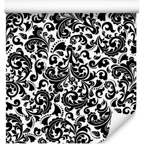Carta da parati classica con ornamenti in bianco e nero per soggiorno e camera da letto, 50x1000 cm. (1/5)