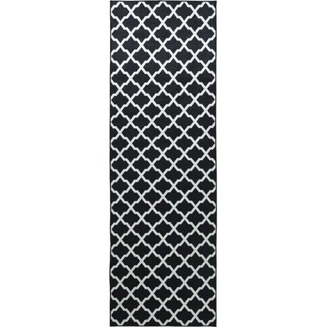 Rug Runner LESAKA Black and white 80 x 450 cm Diamond Velvet vidaXL