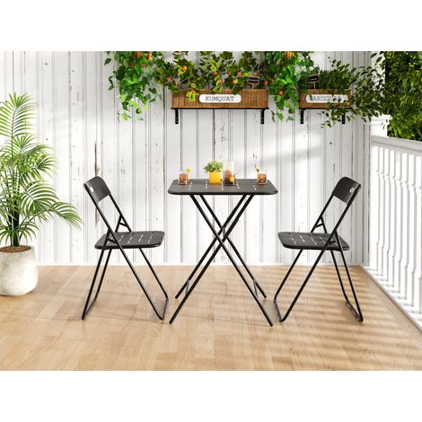 Conjunto plegable de mesa y sillas de jardín para 2 personas, acero negro HAVRYA (1/5)