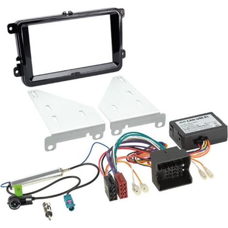 Kit support 2DIN Adaptateur antenne autoradio CAN-Bus compatible avec VW Seat Skoda Noir brillant