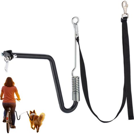 Relaxdays Bike Dog Lead, Bicycle Leash, Pole with Spacer & Spring, Flexible, Hands-Free, Carabiner Clip, Black/Silver