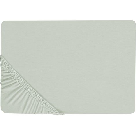 Sábana de algodón verde claro 160 x 200 cm ajustable bordes elásticos sólido Janbu