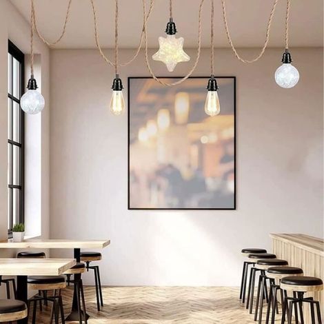Lampe Suspendue - Corde De Chanvre - 3 Prises E27 - Longueur 8 M - Pour Cuisine Salon Bureau (1/4)