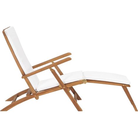 Maison Exclusive - Sedia a Sdraio con Cuscino Bianco Crema Legno Massello di Teak (1/5)