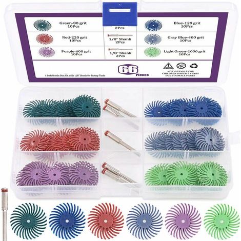 Disques abrasifs à poils radiaux pour brosse abrasive et polissage avec tige de 1/8" pour outils rotatifs de nettoyage de finition,(66pcs) (1/5)