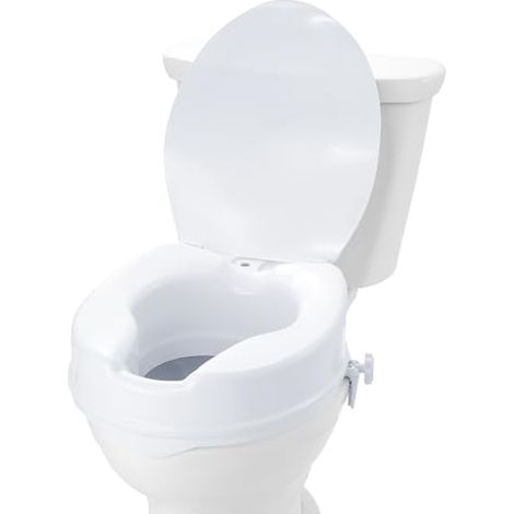 Rehausseur de Toilette Universel 100 mm de Haut, Siège de Toilette Surélevé Charge 136 kg, en PP Résistant, Verrouillage par Tige à Vis, pour Personnes Âgées, Handicapés, Patients, Enceintes (1/4)