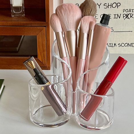 Pot de rangement transparent simple en acrylique pour pinceaux de maquillage, pot à crayons pour étudiante, boîte de rangement de bureau pour cosmétiques et rouges à lèvres (1/4)