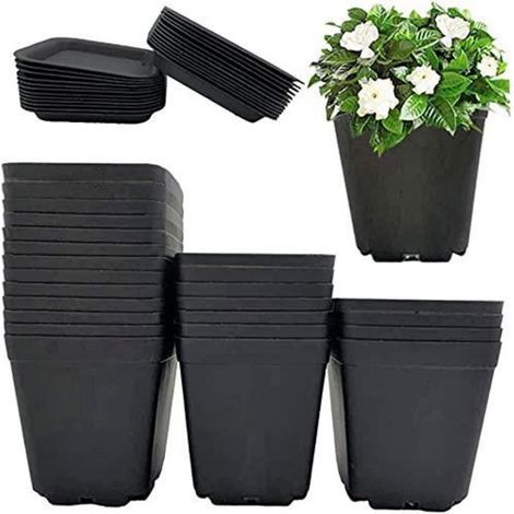 24x Quadratische Blumentöpfe mit Untersetzer, 7cm Sukkulenten Pflanztöpfe Schwarz (1/5)