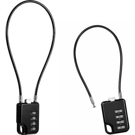 Lot de 2 Cadenas Câble Long à Code 4 Chiffres, Cadenas à Câble en Acier de 30 cm, Serrure à Code pour Valise, Casier, Sac à Dos, Boîte à Outils, Casque, Scooter (1/5)