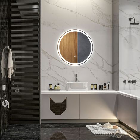 CHICFURN Espejo de baño LED redondo Ø 60 cm blanco de aluminio, táctil y antivaho (1/5)