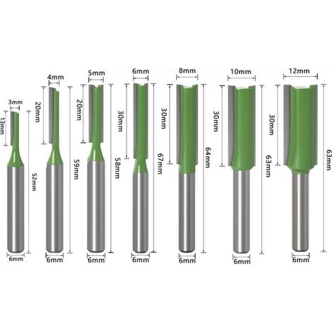 Lot de 7 fraises à bois professionnelles (3-12mm) - Tige 6mm double cannelure - Pour défonceuse & menuiserie (1/4)
