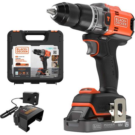 BLACK+DECKER Herramientas - Taladro de percusión AKU 18V, 1x batería 2,0 Ah Li-Ion, cargador BLD683D1XK-QW