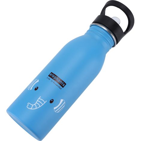 Edelstahl-Sport-Trinkflasche 500 ml, niedliche, vakuumisolierte Trinkflasche mit Saugnapf für Outdoor-Sportarten, blauer Elefant (1/5)