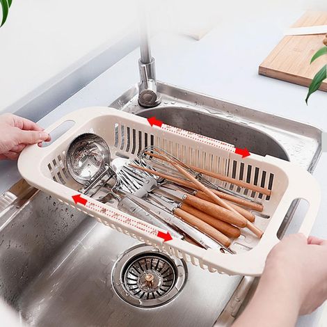 Panier de Drainage Rétractable pour Évier en Plastique, Filtre à Évier pour Fruits et Légumes, Rangement Vaisselle (1/5)
