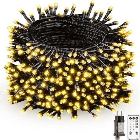 Guirlande Lumineuse Noël Extérieur - 50M 500LED Blanc Chaud Prise Lumières Étanche IP44 avec Télécommande 8 Modes Minuterie pour le Balcon Jardin Terrasse Intérieur Sapin de Noel Décoration