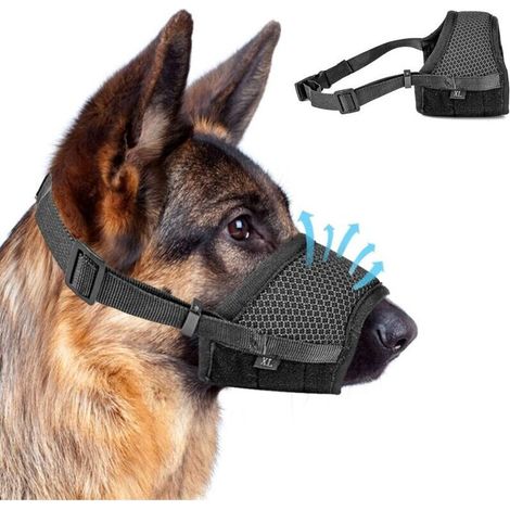 (Schwarz) Verstellbarer Antibellmaulkorb (1 Stück) mit selbstklebendem Netzring. Verstellbarer Antibellmaulkorb für große Hunde.