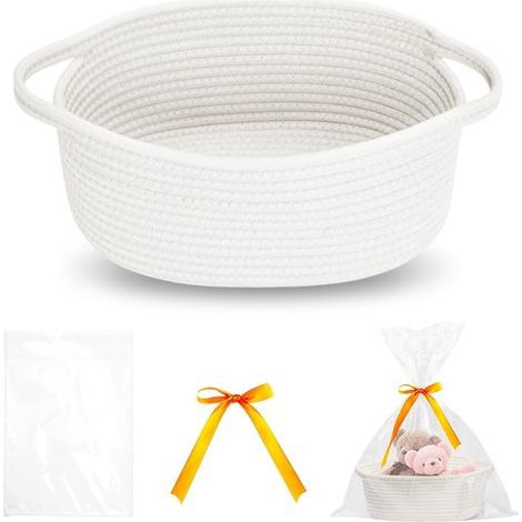 Panier Rangement en Corde de Coton Tressé,Panier Table a Langer Bebe,Paniers de Décoration Salle de Bain,Paniers Présentation Cadeau,Boite Organisateur Tressée,Corbeille Rangement Jouet (1/5)