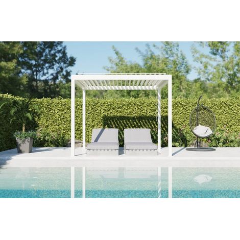 Pergola Bioclimatique Aluminium Autoportante Blanc 3x3 Manuelle S ORIAL France (1/5)