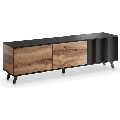 Mueble TV Luelia 115, Negro + Roble wotan, Número de puertas: 0, Número de cajones: 0, 180x52x40cm