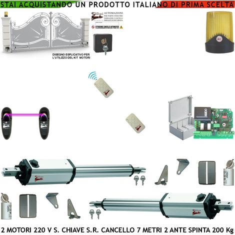 Cancello Elettrico da 7 Metri 2 Ante da 3,5 MT Automatismo 2 Motori Elettromeccanici 230 V Stelo Retrattile Autobloccante Corsa 600 mm Spinta 250 Kg Centrale di Comando Fotocellule 2 Radiocomandi (1/4)