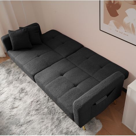 Divano letto 175x64x72 cm grigio antico in tessuto effetto lana con schienale regolabile e tasche laterali (1/5)
