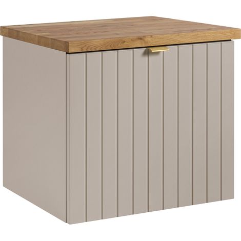 Meuble sous-vasque suspendu HARMO 50 cm avec plan en bois massif Façade rainurée cachemire semi-mat (1/5)