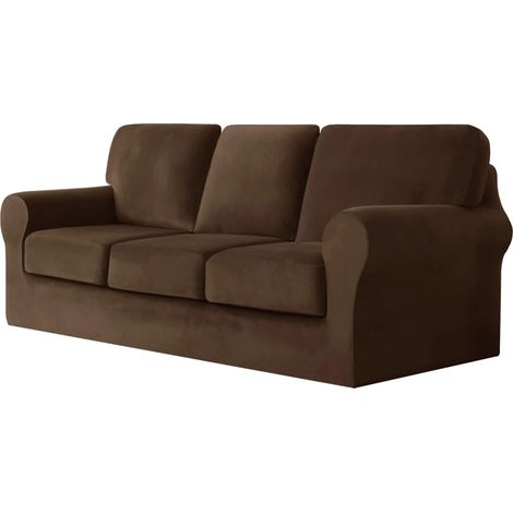 Set of 5 two-seater sofa covers with 2 separate cushions and 2 stretch back covers for furniture protection in the living room (dark coffee, 3-seater) (1/5)