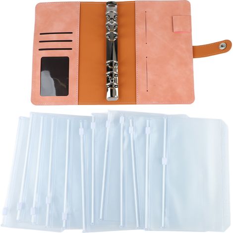 Classeur Budget A6 Multi-pochettes Anneaux en Acier Couverture PU Cuir Rose, Porte-documents Bureau École Travail (1/5)