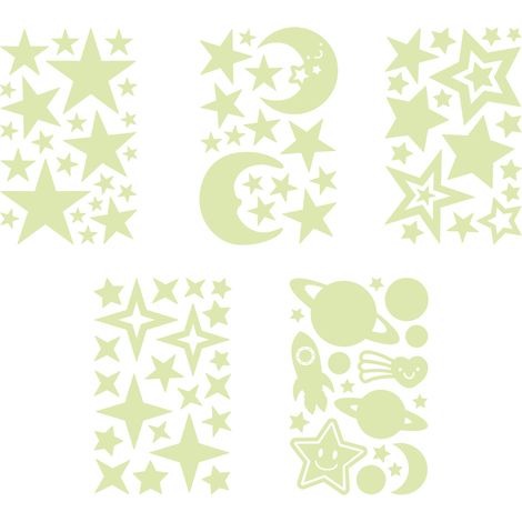 Sticker Etoile Luminescent - 5 Feuilles - Vert - Pour Plafond et Mur - Chambre Enfant (1/5)