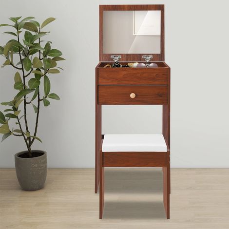 Kosmetiktisch mit Spiegel, Kompakt-Kosmetiktisch mit Aufbewahrungsraum, Flip-Down Mini-Kosmetiktisch, 40  37,5  72cm