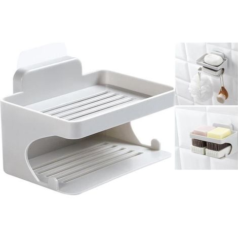 Porte-Savon Mural - Non spécifié - Double Couche - Gris - ABS - Drainage Efficace (1/4)