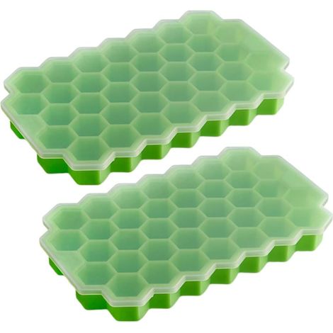 Confezione da 2 stampi per cubetti di ghiaccio in silicone a nido d'ape con coperchio per gelatiera (verde) (1/5)