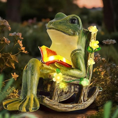 Solarfrosch – Gartendekoration – Dekorativer Frosch für draußen – Mit Sukkulenten und 7 LED-Leuchten – Solarfrosch-Statue – IP65 wasserdicht – Für den Garten (1/5)