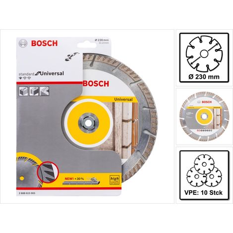 Bosch – Disque à tronçonner diamanté 2608615066 – 230 mm – Alésage 22,23 mm – Lot de 10 – Pour béton armé et brique (1/10)