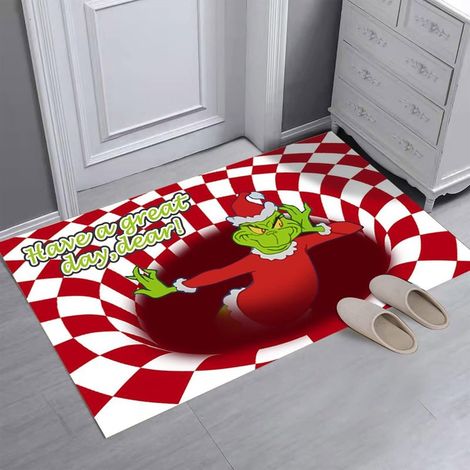 Tapis de Noël effet 3D, antidérapant, pour l'intérieur et l'extérieur, orné d'un monstre vert en 3D. Tapis en velours effet 3D, 50 x 80 cm (1/5)