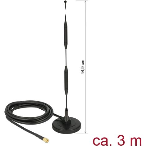 Delock Antena LTE macho SMA 5 dBi omnidireccional fija con base magnÃ©tica y cable de conexiÃ³n (RG-58, 3 m) para exteriores negro