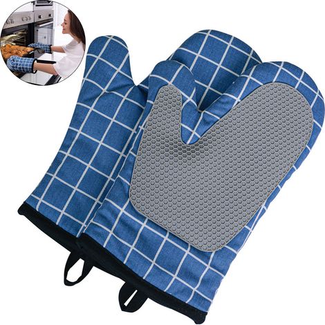 Gants De Cuisson - En Silicone Résistant À La Chaleur - Doublure Matelassée - 18 X 28 Cm - Pour Four Micro-ondes Grill - Lot De 2 (1/5)