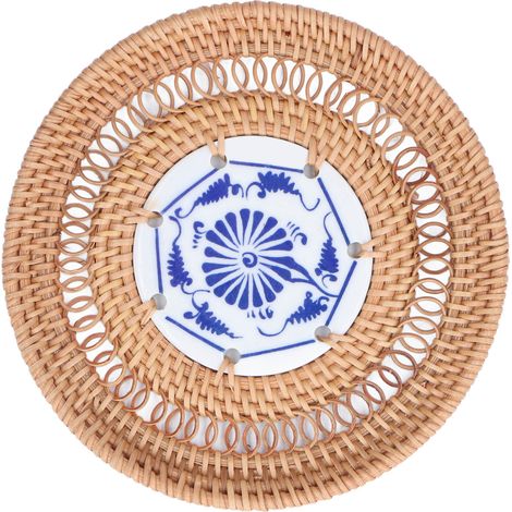 Dessous de verre rond en porcelaine bleue et blanche, pour tasses Basil, tasses en rotin tressé, 13 cm / 5,1 pouces (1/4)