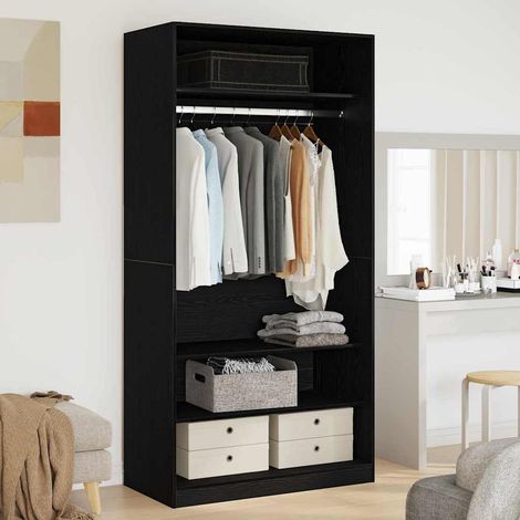 Kleiderschrank mit Regal Schwarz Eichen-Optik 100 x 50 x 200 cm