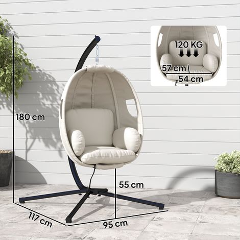 Fauteuil suspendu avec structure, panier suspendu pliable avec coussins d'assise épais, hauteur réglable, ceinture de sécurité jusqu'à 120 kg (1/5)