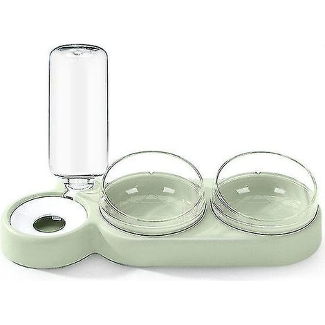 Distributeur d'eau automatique pour chat, gamelle double avec abreuvoir intégré, distributeur de nourriture pour animaux de compagnie (chien/chat), vert (1/5)