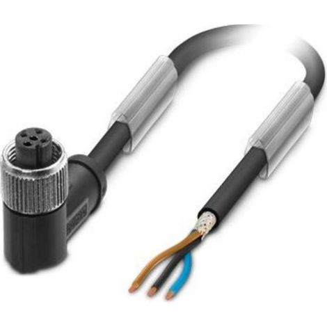 M12 Sensorleitung PUR 3-polig Buchse gewinkelt geschirmt/schlepp. A-Kodierung, Länge 2,0 Meter schwarzgrau RAL 7021, Kabel Außendurchmesser 4,7mm - 1 Stück